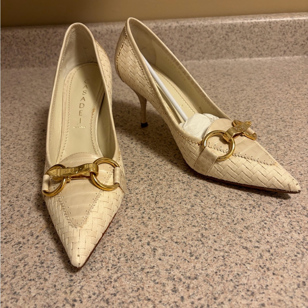 Casadei Beige Heels with Gold Detail